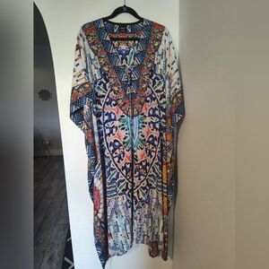 Sakkas Blue and Orange Maxi Dress with V-neck and Dolman Sleeves One Size #327